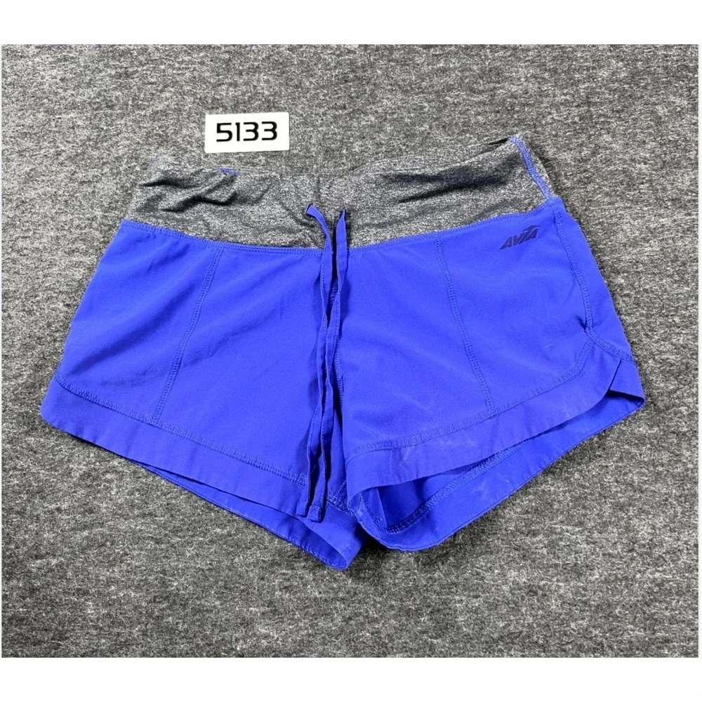 Avia Running Shorts Women 27 Blue Gray Wordmark Logo Drawstring Athletic Workout
